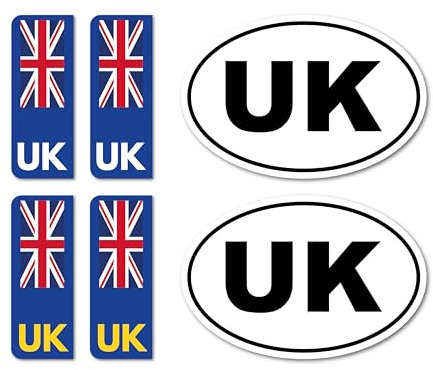 A1 Graphics Ltd UK Car and Reg Plate Stickers Pack of 6X for European Roads Travel Abroad Vehicle Decals UK Oval Self Adhesive Easy Apply