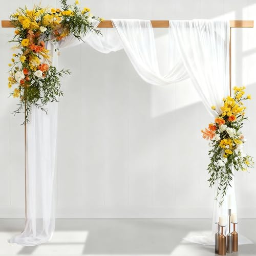 GFCC Querbehang Freihanddeko Vorhang Hochzeitsbogen Gardinen Dekoration aus Transparent Voile,150 x 600cm Deko Vorhänge Hochzeit Weiß 2 Stück für Wohnzimmer Zeremonie Party