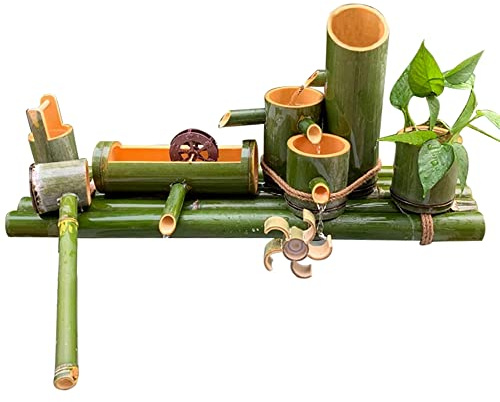 Bamboo Water Fountain Kit with Pump & Feng Shui Wheel - 90cm Outdoor Garden Fountain for Indoor Ponds, Fish Tanks, Flower Pots - Tranquil Home Decor