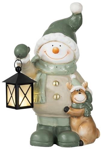 Weihnachtsdeko Figuren Groß 42cm Weihnachtsfiguren Beleuchtet Innen LED Figuren Weihnachten mit Timer Winterdeko Fensterbank Deko Figur mit Laterne Wohnzimmer Wichtel Elch Schneemann Santa Claus