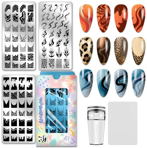 PH PandaHall 3 placas de estampado de uñas de punta francesa, plantillas de arte de uñas de línea francesa, plantillas de arte de manicura, textura geométrica, sello de diseño de uñas para mujer