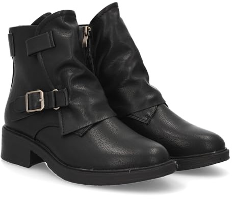 shoes&blues.es 95836 Botin con Hebillas metalicas Moderno. Tacon Ancho Comodo. Cierre de Cremallera. Ideal para Otono Invierno. Negro Talla 36