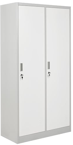 Beliani Casier Double en Métal Armoire Vestiaire Gymnase Salle de Sport École 2 Portes Blanc et Gris Athlete