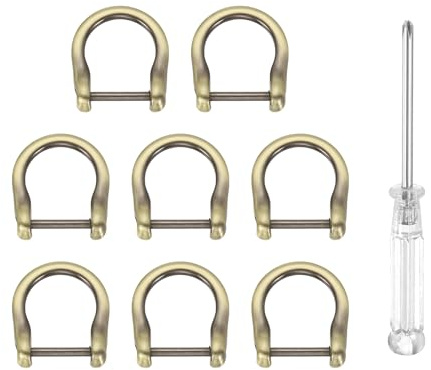sourcing map 8pcs D-Rings Screw in Shackle 5/8 Metal Horseshoe U Shape Semicircle D Ring Purse Key Holder with Screwdriver for DIY Leather Craft Keychain Collar Accessories, Gold Black Brush