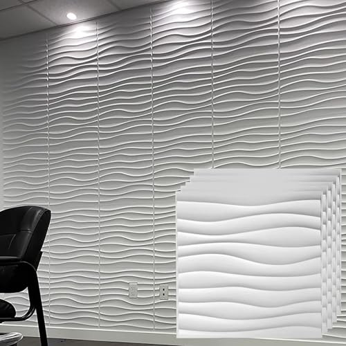 Pannelli decorativi in PVC a onde per pareti di grandi dimensioni, soggiorno, doccia, texture 3D, 50 cm, kit fai da te per rivestimento carta da parati impermeabile quadrata (bianco, 5 pezzi)