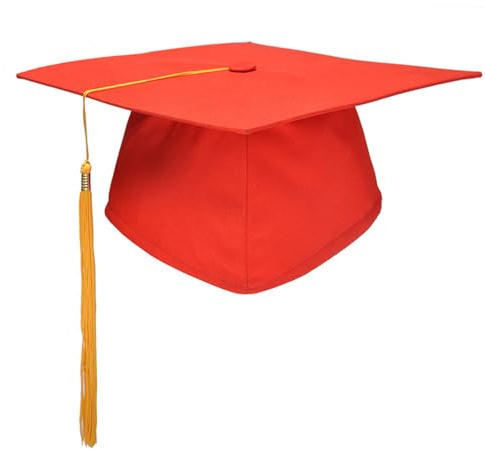 HISUNBEN Graduation Cap for Adults, Graduation Hat for Bachelor Unisex Mortarboard Caps with Tassel for High School University College Ceremony, Red Cap -Yellow Tassel