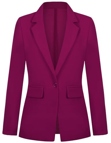 Kyzoeyou Blazer da donna con un bottone giacca blazer con risvolto dentellato casual elegante classico formale manica lunga abbigliamento da lavoro con risvolto, R-fucsia scuro, XL