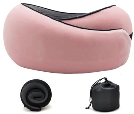 ZWOIVHE Nomadike NOMAREST | Coussin de Voyage Ergonomique en Mousse à mémoire de Forme – Confort Cervical pour Avion, Train, Bureau et Sieste (A-Rose - Velcro)