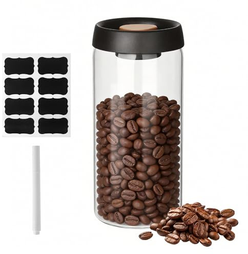 Contenitore Caffe 1800 ml, Barattolo Caffe in Vetro Sottovuoto | Vetro trasparente con chiusura a pressione,ideale come contenitore sottovuoto per caffè,tè e frutta secca in cucina o ufficio