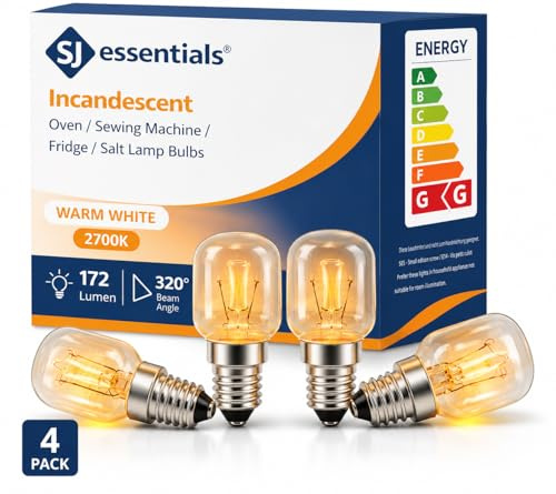 E14 Screw Oven Bulb 25W 230V SES – Pack of 4 Heat Resistant 320°C Dimmable Oven Lamps for Bosch, Neff, Beko, AEG, Smeg, Zanussi & Philips Ovens – Warm White Appliance Bulbs