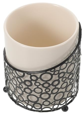 DOITOOL Porte-cuillères en Céramique Grand Format avec Structure Métallique, Organisateur D’accessoires pour Bar à Café, Pot de Rangement Stable pour Cuillères, Fourchettes à Fruits