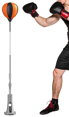 Saco de Boxeo de pie con Bombilla Reflex, Pelota de Punching de Altura Ajustable para Adultos y jóvenes, Saco de Boxeo de pie con Fuerte para Entrenamiento de reacción y Fitness, Juego de