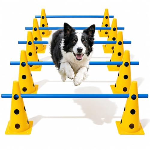 Agility Set Hunde mit 6 Hürden, Cavaletti Hund Trainingsset, 12 Verstellbare Stangen & 12 Pylonen mit Tragetasche, Hunde Agility Zubehör für Hundetraining, Hundesport, Hobby Horse & Kinder Parcours