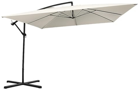 Ombrellone Decentrato Da Giardino Con Braccio Laterale Apertura A Manovella Telo Impermeabile UV30+ Camino Di Ventilazione Struttura Acciaio Arredo Outdoor 3 x 3 x 2.5 Metri Beige