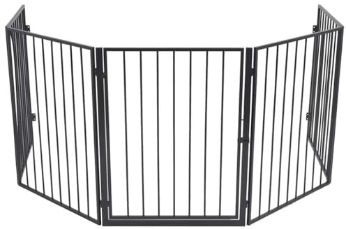 Runheo Rejilla protectora para chimenea para mascotas, color negro, de acero, 123 x 123 x 76 cm, plegable con puerta, como rejilla de horno y protección contra chispas, protección contra chispas y
