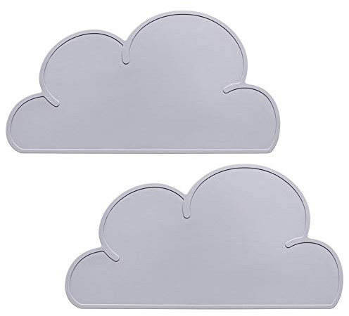 Silikon Platzset, Platzdeckchen Wolke, YOCZOX 2Pcs Kinder Platzset rutschfest, Baby Untersetzer, Kinder Tischset Wolke, Silikon Tischunterlage, Cloud Tisch Matte für Kinder, BPA frei, 48x27x0.3cm grau