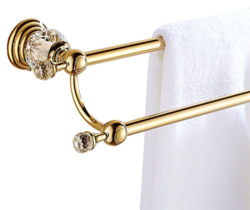 WINCASE Crystal Towel Holder Double, Adjustable Gold Towel Bar 18 to 30 Inch, Towel Rack Rail for Bathroom Wall Mounted