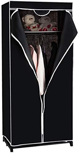 COSTWAY Kleiderschrank Stoff, Stoffschrank mit Kleiderstange & Ablage, Stoffkleiderschrank, Faltschrank, Textilkleiderschrank für Wohnzimmer, Schlafzimmer, Keller, 74 x 50 x 172 cm (Schwarz)