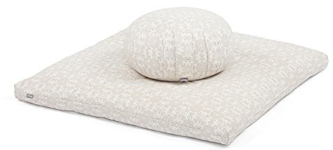 Bodhi Meditations-Set | Maharaja Collection | Meditationsmatte (Zabuton) & Meditationskissen Zafu mit Dinkelfüllung | Bezug aus Baumwolle | Unterlage zur Meditation (Madurai/Ecru)