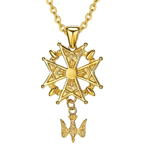 BOBIJOO Jewelry - Pendentif Collier Homme Croix Huguenote Protestant Acier Doré Plaqué Or + Chaîne