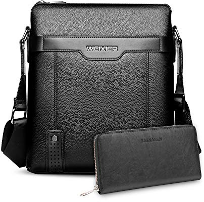 FANDARE Umhängetasche/Laptoptasche Herren, PU Schultertasche Herren, Business Reisetasche Büro Arbeitstasche passt 9,7 Zoll Tablets, Wasserdicht Messenger Tasche,mit Geldbörsen Tasche Schwarz A