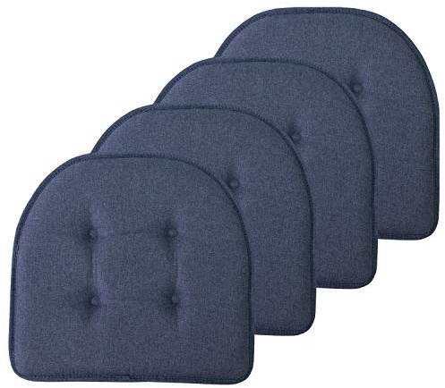 Sweet Home Collection Cojín de Espuma viscoelástica para Silla, con capitoné, Parte Trasera de Goma Antideslizante, en Forma de U, 17 x 16 Pulgadas, Color Azul Mezclilla, 4 Unidades
