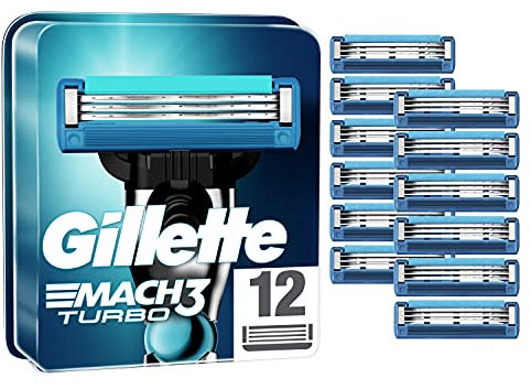 Gillette Mach3 Turbo Rasierklingen, Ersatzklingen für Nassrasierer Herren mit 3-fach Klinge, 12 Stück