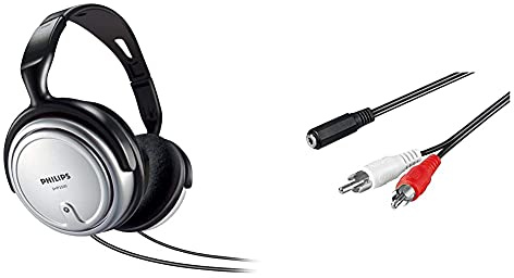 PHILIPS Shp2500 Cuffia Tv A Filo, Cavo Da 6 Metri, Controllo Volume Integrato, Comodi Pad, Grigio & Goobay Cavo Adattatore Per Cuffie Per Tv Senza Presa Per Cuffie