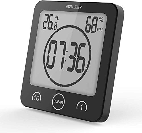 FXxswey Horloge de Douche numérique LCD - Horloge de Salle de Bain étanche - Minuteur de température et d'humidité - Minuteur de Cuisine (Noir-2)