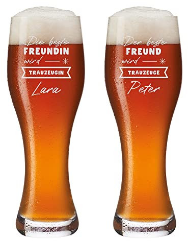polar-effekt Biergläser mit Gravur Weizenbierglas 2er Set - für Trauzeugen Beste Freundin und Freund - Hochzeitsgeschenk personalisiert - Individuelle Weizengläser - Geschenk zur Hochzeit Verlobung