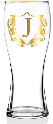 Onebttl Personalised Beer Glass, Custom Alcohol Gifts for Beer Lovers, Unique Birthday, Christmas Gifts for Uncle, Husband, Dad, Boyfriend, with Initial J