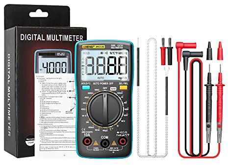 SATMW AN113C Multímetro Digital 4000 Cuentas True RMS Pantalla LCD AC y DC Tester Voltaje Voltímetro Amperímetro Voltímetro - Azul