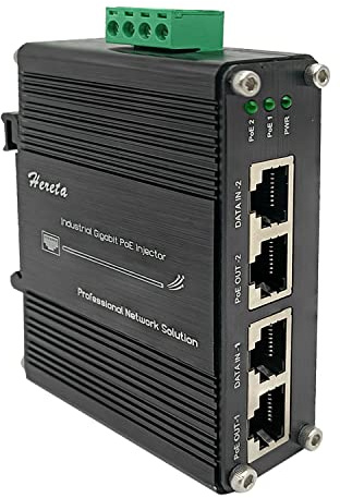 2 Ports Hardened Industrial Gigabit PoE+ Injector 30W Max Per Port 12~48VDC Power Input Support IEEE802.3af/at PoE Device Support 10/100/1000Base-T Compliant with IEEE 802.3ab
