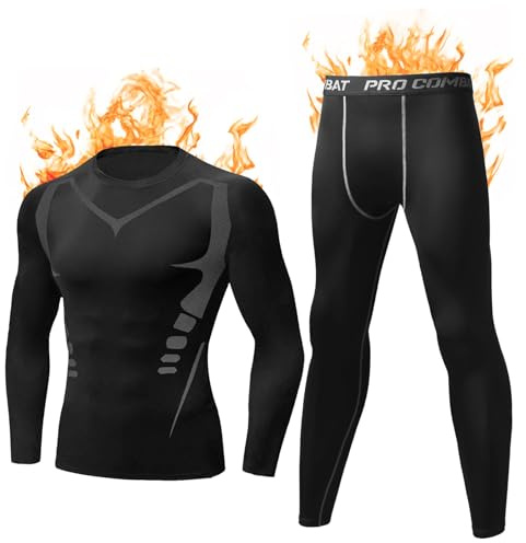 Terecey Thermounterwäsche Herren Winter Thermo Unterwäsche Set Fussball Funktionsunterwäsche Innenfleece Skiunterwäsche, Atmungsaktiv Schweiß Absorbieren zum Radfahren, Laufen, Jagen