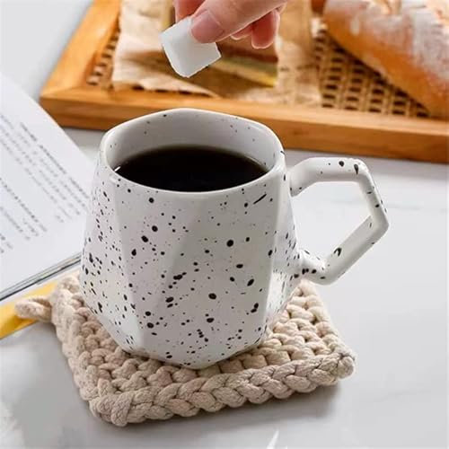 BIcoog Keramikbecher Glatter Becher Kaffeetasse Teetasse Büro und Zuhause Gesundheitsgeschenk Rautenform Weiß 250ML (Punktmuster)