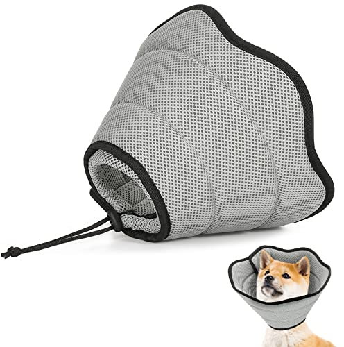 VavoPaw Halskrause Hund Leckschutz, Weich Schutzhalsband Kegelhalsbänder Verstellbar Genesungshalsband, Atmungsaktive Haustier Elisabethanischer, Hundehalskrause, Leckschutz Hund nach Op, M, Grau