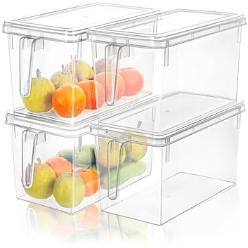 Cetomo 6.5L*4 Gefrierdosen, Ffrischhaltedosen Set, Gefrierbehälter, Vorratsdose mit Deckel, Behälter Gefrierschrank mit Griff fur Kühlschrank, Stapelbar, BPA-freier Kunststoff, Klar, 6.5L-4er Set