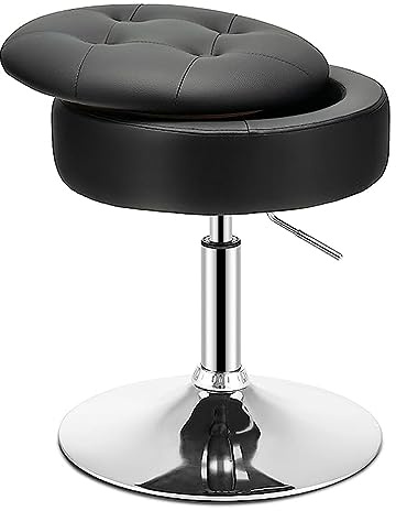 GOPLUS Schminkhocker drehbar, Ottomane mit Deckel, Drehhocker höhenverstellbar 51-56cm für Wohnzimmer & Schlafzimmer (Schwarz)