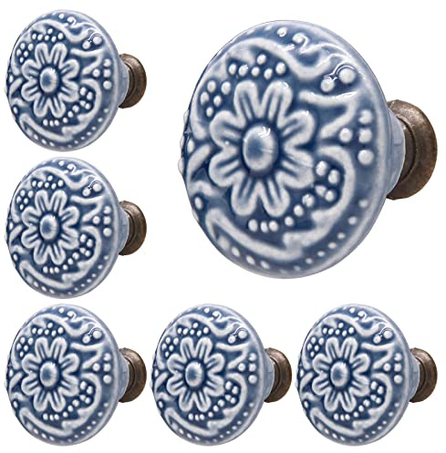 Piutouyar Light Blue Ceramic Knobs, 34mm / 1.3 Inch, 10Pcs