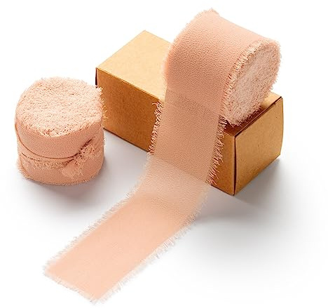 AOKSUNOVA Chiffonband 3,8cm Schleifenband Geschenkband Rosegold | 2 Rollen Breites Band mit Fransenstruktur als Stoffband für Hochzeit, Einladungen, Sträuße und Kreative Dekorationen