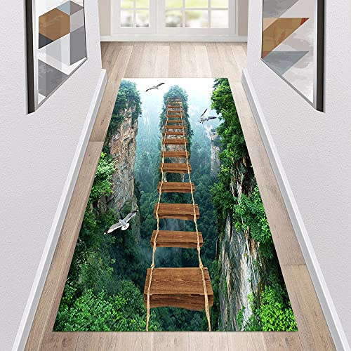 Teppich Läufer Flur rutschfest Küchenläufer Waschbar 3D Druckmuster 60X110CM Grün Korridor Teppichläufer Lang Küchenteppich Für Küche Wohnzimmer Schlafzimmer Teppichläufer Meterware Anpassbar