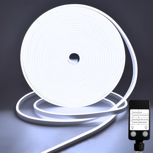 CCILAND LED Strip 10M, 24V Neon LED Streifen Dimmbar 6500k, Silikon DIY Flexibel Lichtband mit Timer Wasserdicht für Heim Küche Innen Außen Dekor (Weiß)
