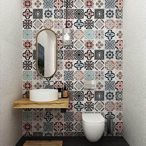 JSEVEM Böhmen Tapete Selbstklebend 40CMx15M Schwarz Blau Orange Grau | Böhmen Gemusterte Klebefolie Selbstklebende Modern Wandpapier Küche Badezimmer Vinyl Wandaufkleber Wohnzimmer Möbelaufkleber