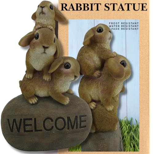 G&H Decor 25cm Rabbit Garden Statue Lawn Welcome Sign - Cute Rabbits Animal Garden Ornaments – Bunny Lawn Ornament Figurine - Intricate Detail – Weather Resistant Ornaments Outdoor