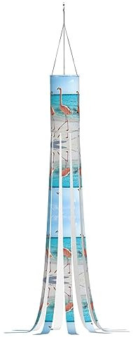 Halloween-Windsack, 150 cm, Geister-Windsack, zum Aufhängen im Freien, Garten, Rasen, Party-Dekoration, rosa Flamingo am Strand