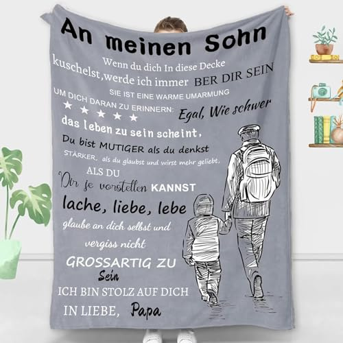 ACCZ Kuscheldecke Flauschige Personalisierte Decke Geschenke An Meinen Sohn, Vater für Sohn Luftpost Positiv Ermutigen Decke(deutsch), Super Weiche Decke Flanell, 150 * 200 cm