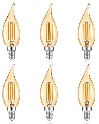 Jiotouhu 6 Stück glühbirne kerzenform e14 led, e14 led warmweiss 2700k, vintage Glühbirnen Filament, 4W entspricht 40W Halogenlampe, Amber Glass, AC 220V, Nicht Dimmbar