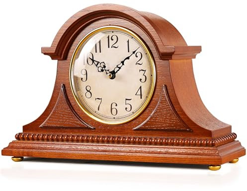 AYRELY® Grandfather Mantel Clock with Hour/Quarter-Hour Chime, Elegant Wooden Frame, Battery-Operated Table Clock, Vintage Mantelpiece Clock for Living Room or Home Décor Gift