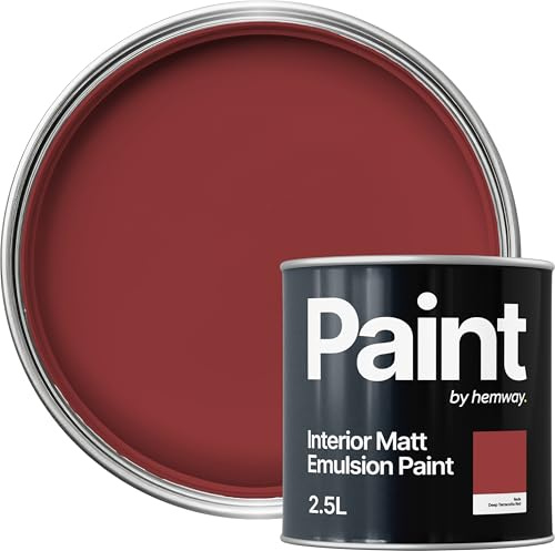 Hemway Deep Terracotta Red Paint 2.5 L, Indoor Matt Finish, One Coat | Wall Paint, Acrylic & Water-Based Emulsion, Quick Dry & High Coverage for the Kitchen, Bathroom & Bedroom Walls & Ceiling