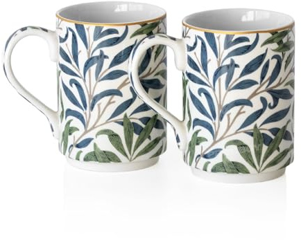 Prodbuy Set of 4 Dark Blue & White Floral Coffee Mugs 310ml William Morris